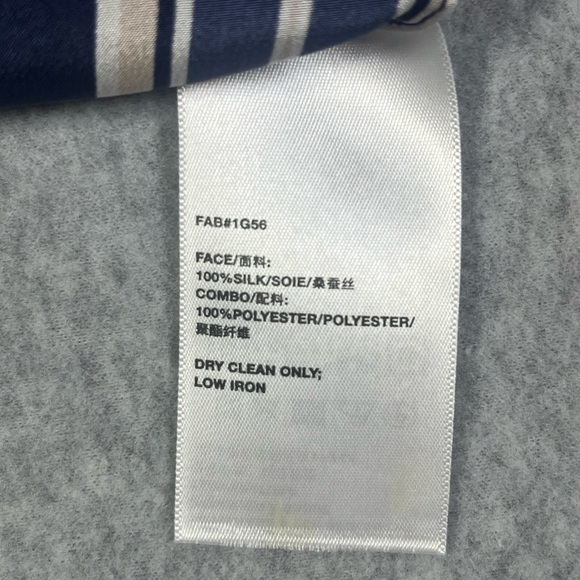 Lafayette 148 NY 100% Silk Blouse Navy Beige White Striped Long Sleeves W SZ M - Picture 6 of 8